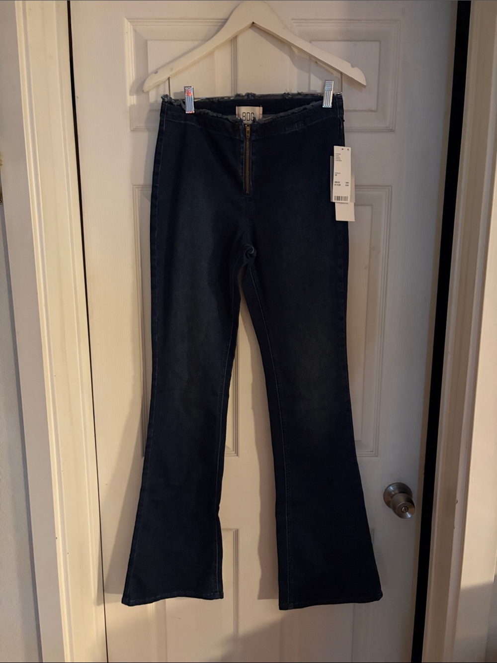 BDG Dark Blue High-Rise Flared Jeans with Front Zip